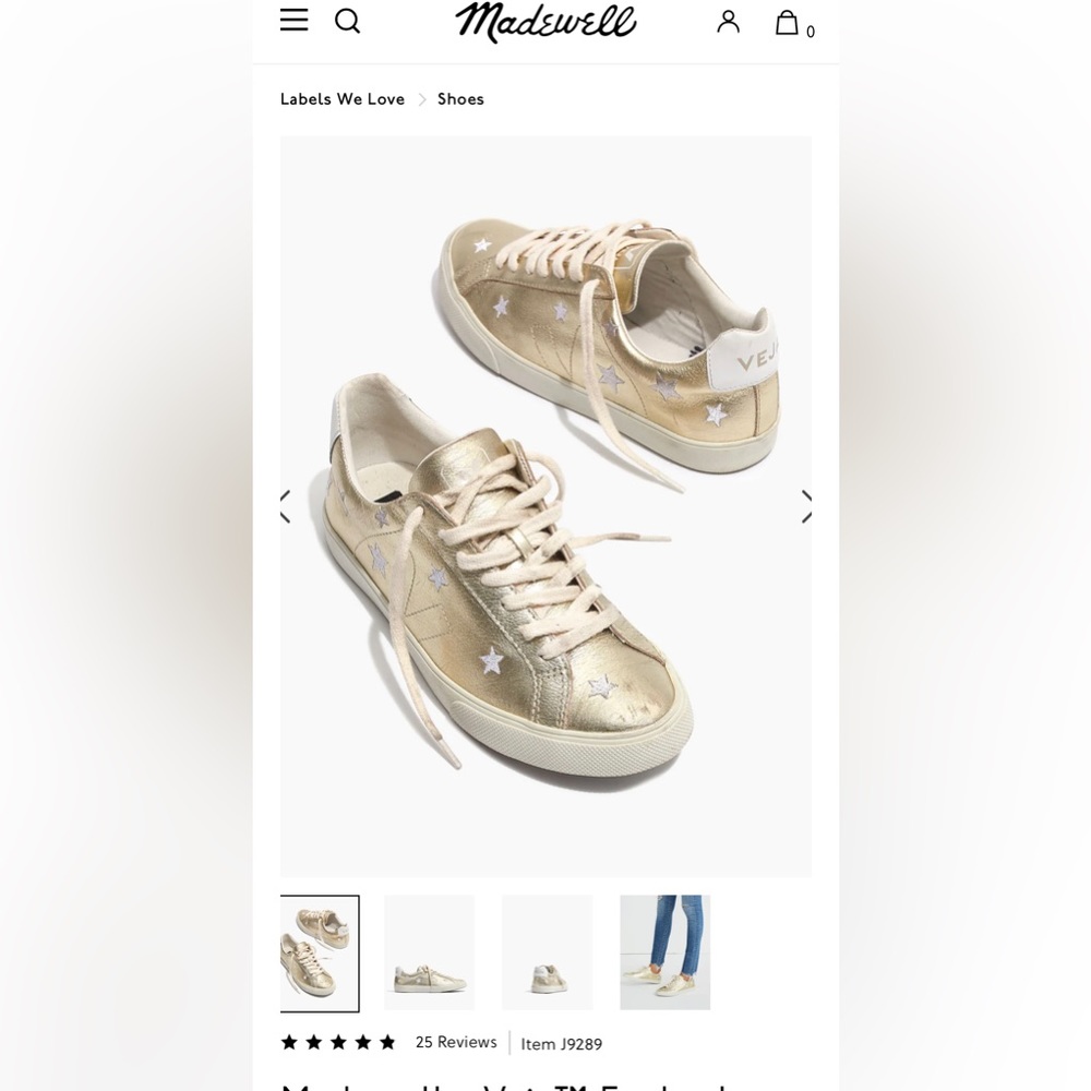 Madewell x Veja™ Esplar Low Sneakers in Star-Embroidered Gold Leather